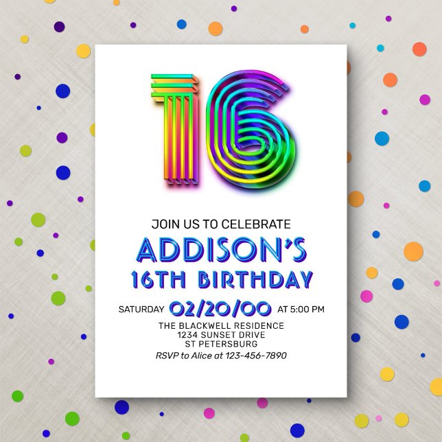 Modern Fun 16th Birthday Invitation (Creator Uploaded)