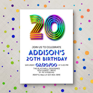 Modern Fun 20th Birthday Invitation