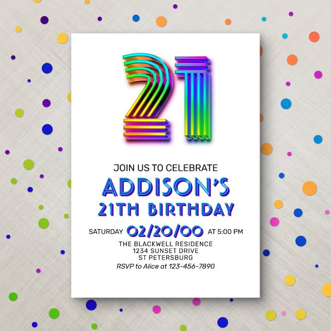 Modern Fun 21th Birthday Invitation (Creator Uploaded)