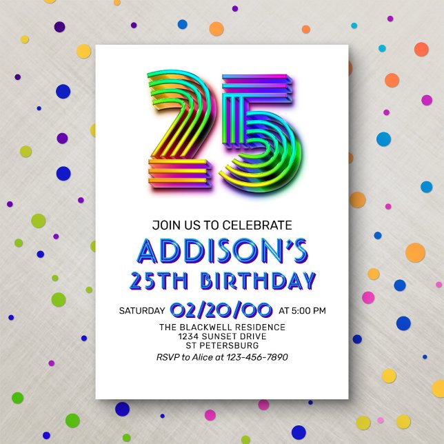 Modern Fun 25th Birthday Invitation (Creator Uploaded)