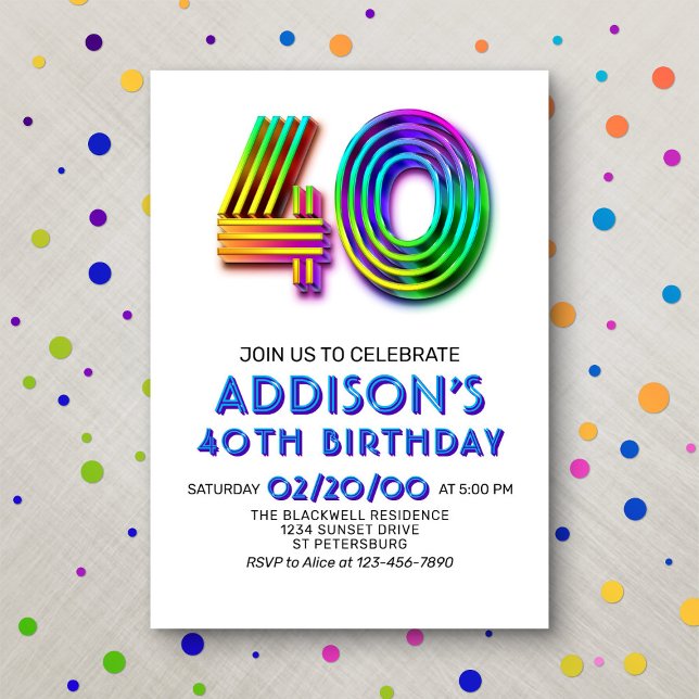 Modern Fun 40th Birthday Invitation (Creator Uploaded)