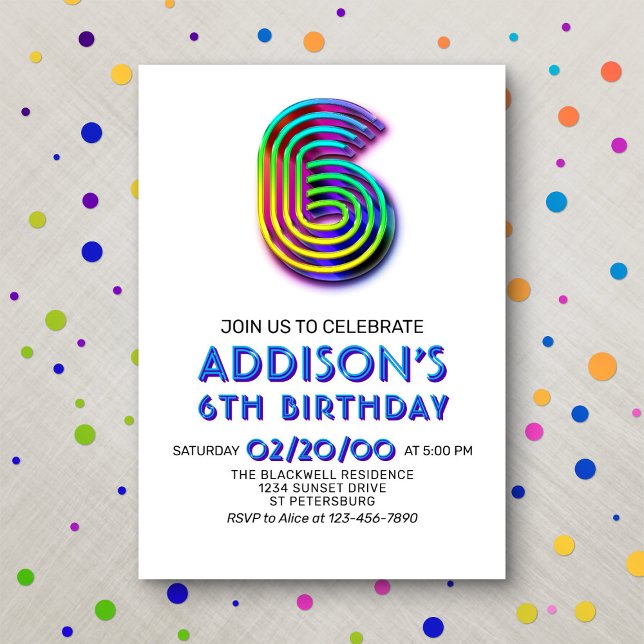 Modern Fun 6th Birthday Invitation (Creator Uploaded)