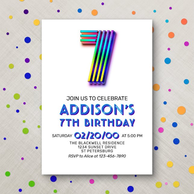 Modern Fun 7th Birthday Invitation (Creator Uploaded)