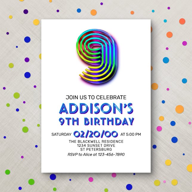 Modern Fun 9th Birthday Invitation (Creator Uploaded)