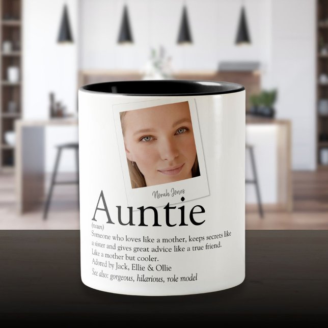 Modern Fun Aunt Auntie Definition Photo Two-Tone Coffee Mug (Modern Fun Aunt Auntie Definition Photo Two-Tone Coffee Mug)