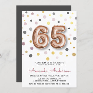 Modern Fun Balloon 65th Birthday Party Invitation