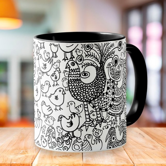 Modern Fun Birds Black and White Pattern Mug (Creator Uploaded)
