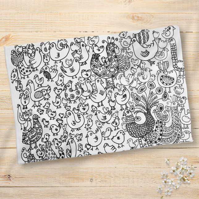 Modern Fun Birds Black and White Pattern Tea Towel (Modern Fun Birds Black and White Pattern Kitchen Towel)