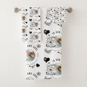 Modern Fun Birthday Grandson Typography Photo Bath Towel Set