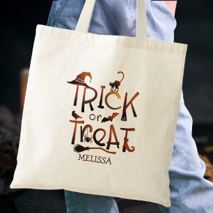 Modern Fun Black Brown Trick or Treat Tote Bag