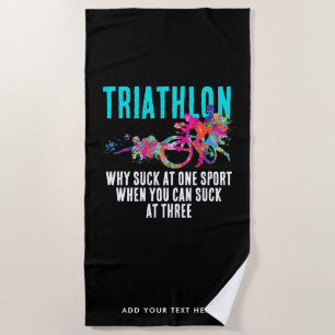 Modern Fun Black Colourful Triathlon Humour Sarcas Beach Towel