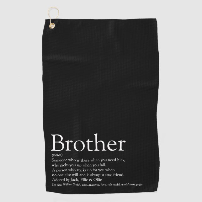 Modern Fun Black Cool Best Ever Brother Definition Golf Towel (Front)
