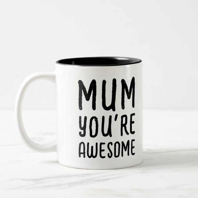 Modern Fun Black White Best Mother Daughter Typo Two-Tone Coffee Mug (Left)