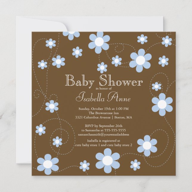 Modern & Fun blue Flowers Floral Baby Shower Invitation (Front)