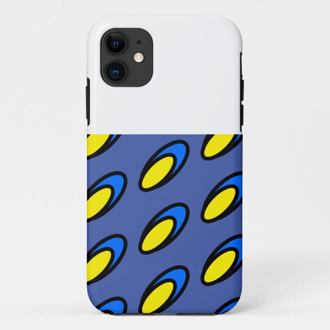 Modern Fun Bright Blue Yellow Discs White Top Case-Mate iPhone Case (Back)