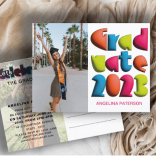 Modern Fun Bright Colour Text Graduate Party Invitation Postcard