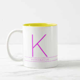 Modern Fun Bright Minimal Neon Monogram Two-Tone Coffee Mug