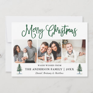 Modern Fun Calligraphy 3 Photo Pines Christmas  Holiday Card