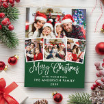 Modern Fun Calligraphy Christmas 4 Photo Green Postcard<br><div class="desc">Modern Fun Calligraphy Script Merry Christmas 4 Photo Green Holiday Postcard</div>