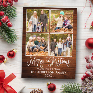 Modern Fun Calligraphy Christmas Wood 4 Photo Postcard