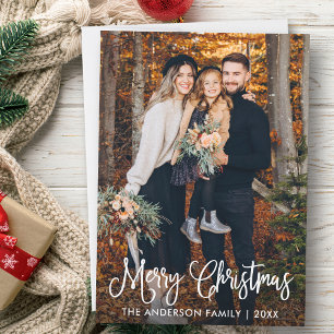 Modern Fun Calligraphy Family Photo Christmas Holiday Card