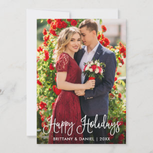 Modern Fun Calligraphy Happy Holidays Couple Photo Holiday Card