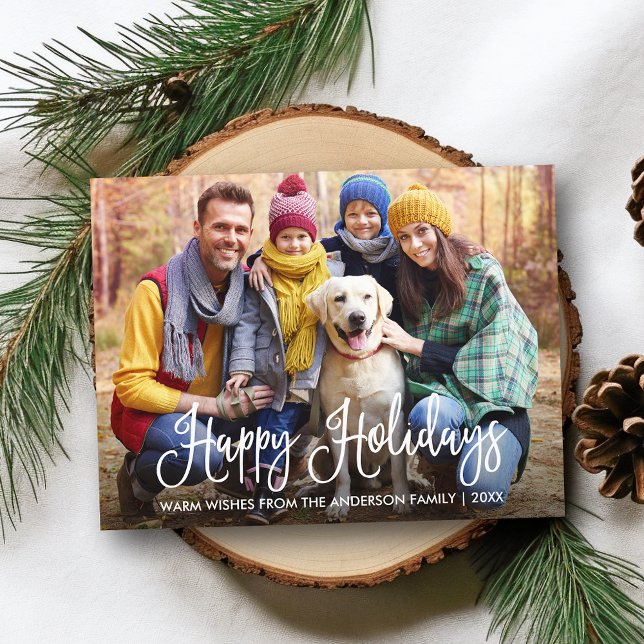 Modern Fun Calligraphy Happy Holidays Photo Postcard (Customize to change your personalized text size or text style.)