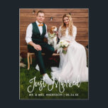 Modern Fun Calligraphy Just Married Wedding Photo Postcard<br><div class="desc">Modern Fun Calligraphy Script Just Married Wedding Photo Wedding Announcement Postcard</div>