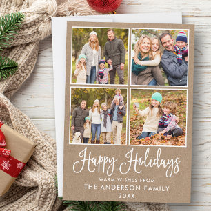 Modern Fun Calligraphy Kraft 4 Photos Holiday Card