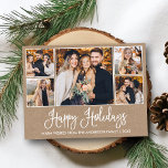 Modern Fun Calligraphy Kraft 5 Photos Holiday Postcard<br><div class="desc">Modern Fun Calligraphy Script Happy Holidays Family 5 Photo Kraft Postcard</div>