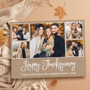 Modern Fun Calligraphy Kraft 5 Photos Thanksgiving Postcard