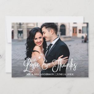 Modern Fun Calligraphy Love and Thanks Wedding Thank You Card