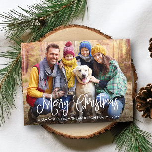 Modern Fun Calligraphy Merry Christmas Photo Postcard
