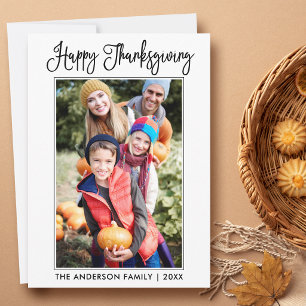 Modern Fun Calligraphy Thanksgiving Photo Holiday Card