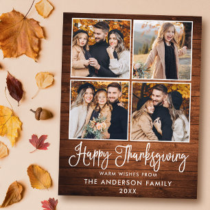 Modern Fun Calligraphy Wood 4 Photo Thanksgiving Holiday Postcard