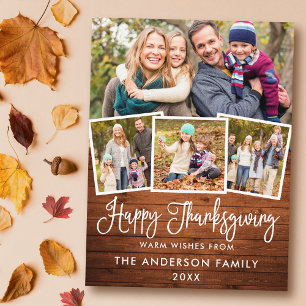 Modern Fun Calligraphy Wood 4 Photos Thanksgiving Holiday Postcard
