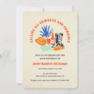 Modern Fun Casual Wild West Cowboy Desert Birthday Invitation
