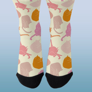 Modern Fun Cat Pattern Pink Orange Socks