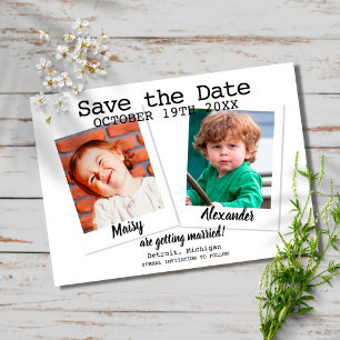 Modern Fun Childhood Photos Wedding Save The Date