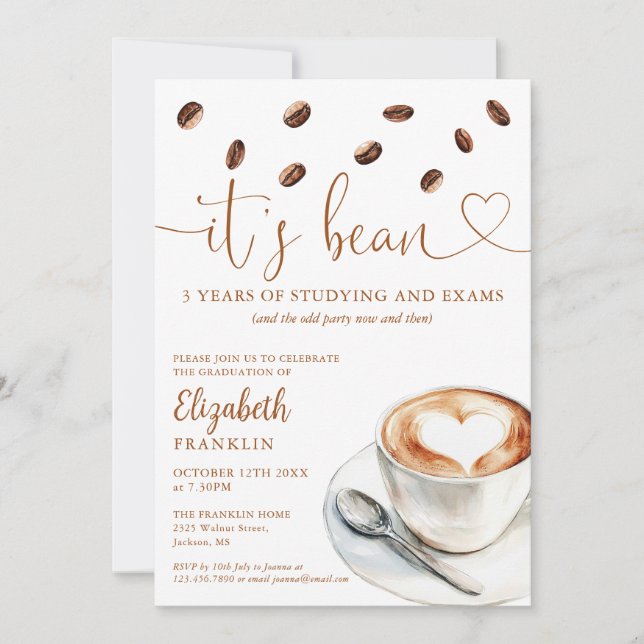 Modern Fun Coffee Themed Graduation Party Invitation (Front)