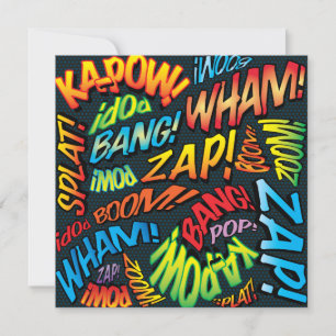 Modern Fun Colourful Comic Book Sounds Invitation