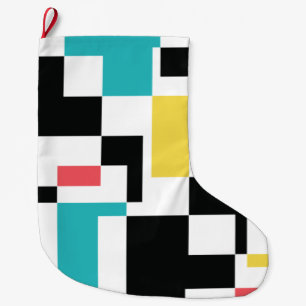Modern, fun, colourful geometric graphic design large christmas stocking