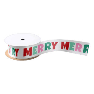 Modern Fun Colourful Merry Typography Christmas Satin Ribbon