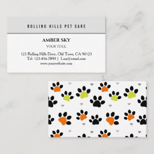 Modern Fun Colourful Paw Pet Care  Business Card
