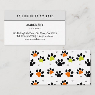 Modern Fun Colourful Paw Pet Care Business Card