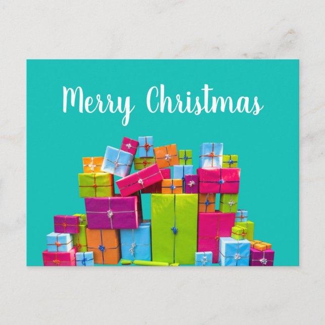 Modern fun colourful presents Christmas Holiday Postcard (Front)