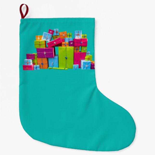 Modern fun colourful presents Christmas Large Christmas Stocking (Front)