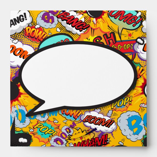 Modern Fun Colourful Speech Bubble Comic Book Envelope (Front)