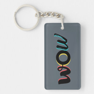 Modern, fun, colourful typography design of Wow Key Ring