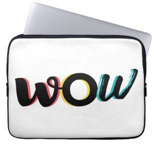 Modern, fun, colourful typography design of Wow Laptop Sleeve